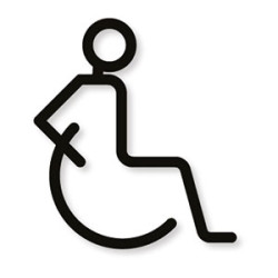 Pictogramme découpé au laser : HOMME OU FEMME DANS UN FAUTEUIL ROULANT (PMR)