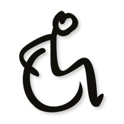 Pictogramme découpé au laser : HOMME OU FEMME DANS UN FAUTEUIL ROULANT TYPO MARQUEUR (PMR)