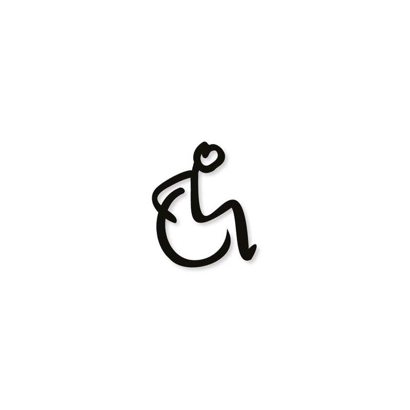 Pictogramme découpé au laser : HOMME OU FEMME DANS UN FAUTEUIL ROULANT TYPO MARQUEUR (PMR)