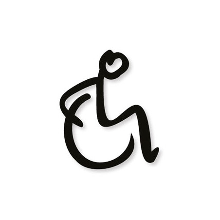 Pictogramme découpé au laser : HOMME OU FEMME DANS UN FAUTEUIL ROULANT TYPO MARQUEUR (PMR)