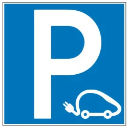 Pictogramme d'information Parking avec borne de recharge pour voiture électrique