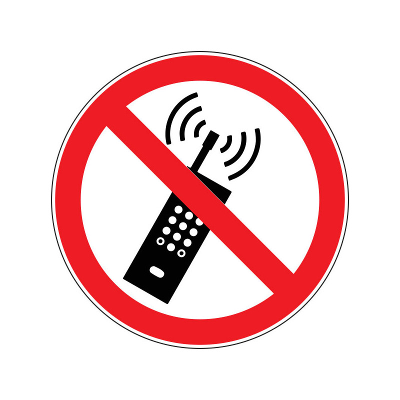 Pictogramme d'interdiction  Interdiction d'activer des téléphones mobiles