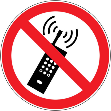 Pictogramme d'interdiction  Interdiction d'activer des téléphones mobiles