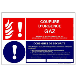 Panneau consigne  Coupure d'urgence Gaz