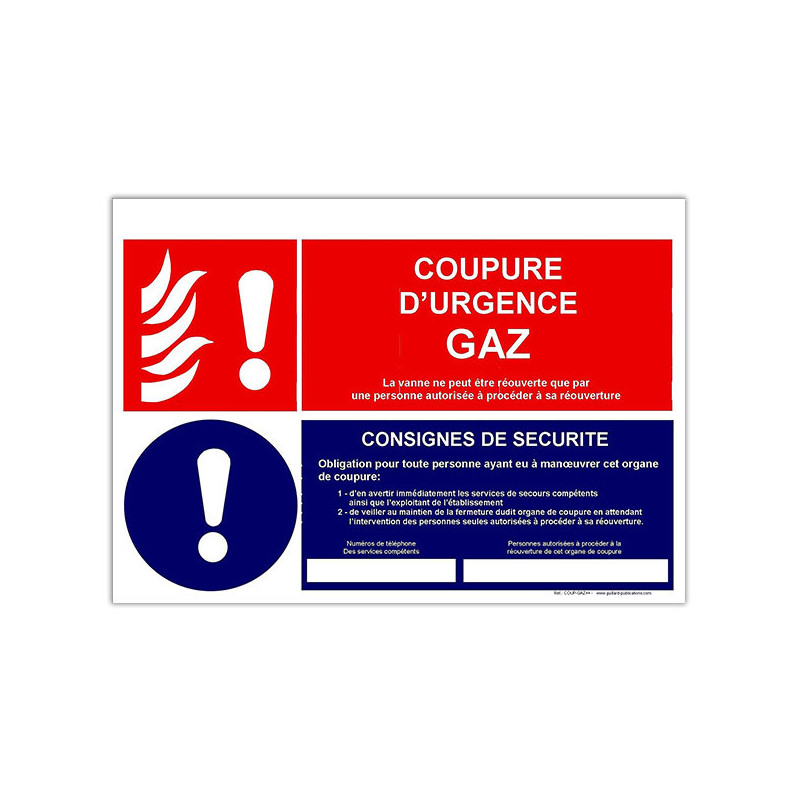 Panneau consigne  Coupure d'urgence Gaz