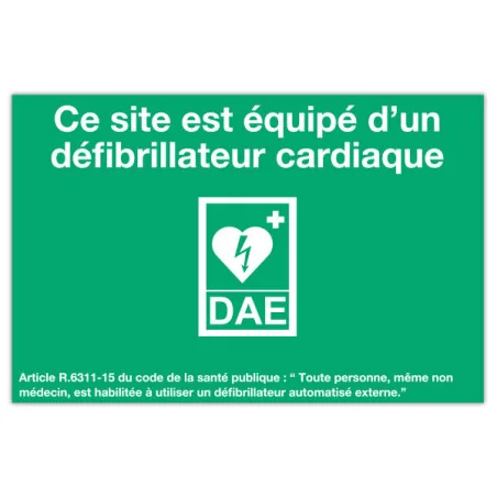 Panneau consigne Site équipé d'un défibrillateur