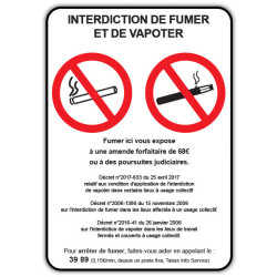 Panneau consigne  Interdiction de fumer et vapoter