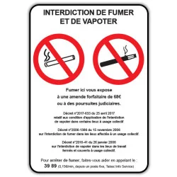 Panneau consigne Interdiction de fumer et vapoter