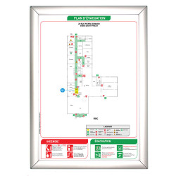 Sécurité incendie Plan d'évacuation avec cadre aluminium