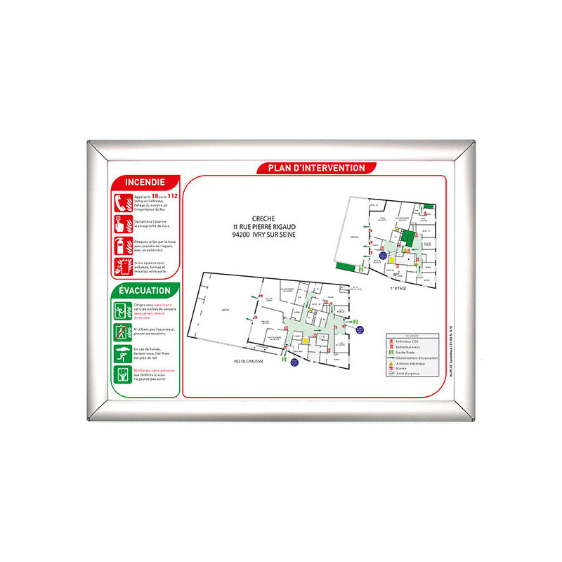 Sécurité incendie Plan d'intervention avec cadre aluminium
