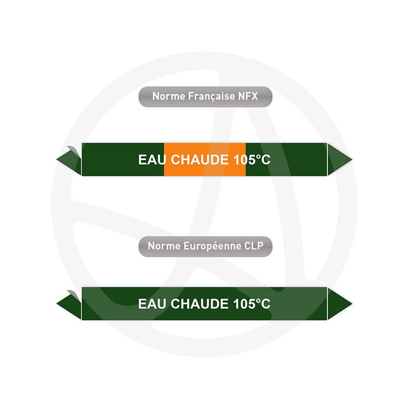 Repérage de tuyauterie Eau chaude 105°C reperage marqueur tuyauterie vinyle