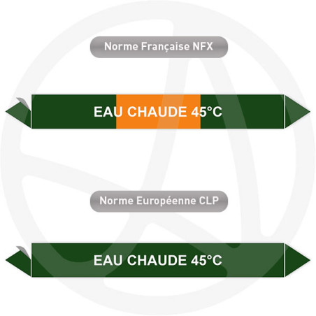 Repérage de tuyauterie Eau chaude 45°C reperage marqueur tuyauterie vinyle