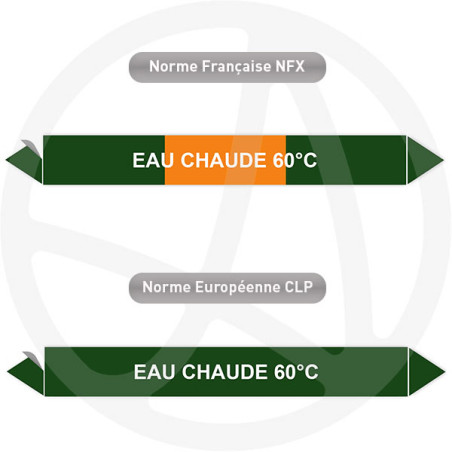 Repérage de tuyauterie Eau chaude 60°C reperage marqueur tuyauterie vinyle