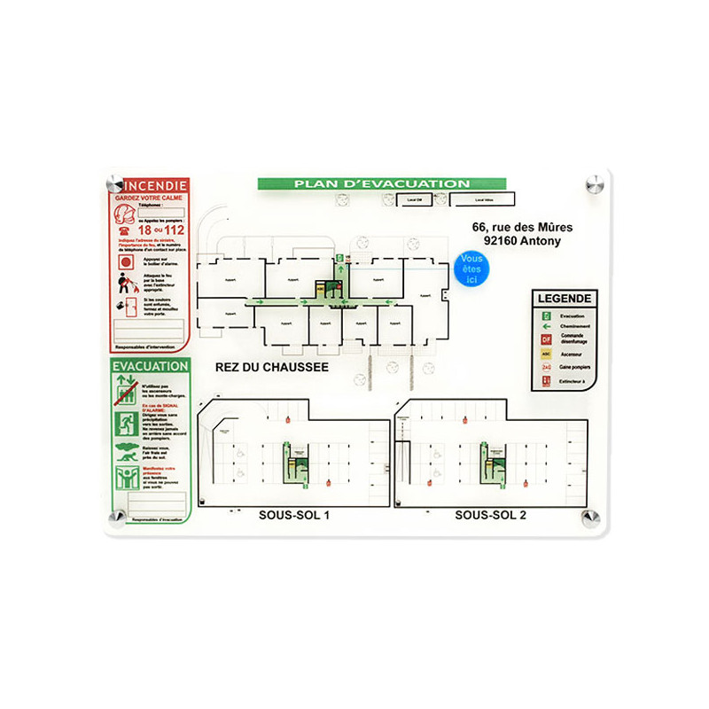 Sécurité incendie Plan d'évacuation sur Plexi