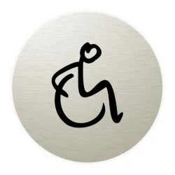 Plaque de porte aluminium brossé : Toilettes accès fauteuil roulant PMR (typo marqueur)