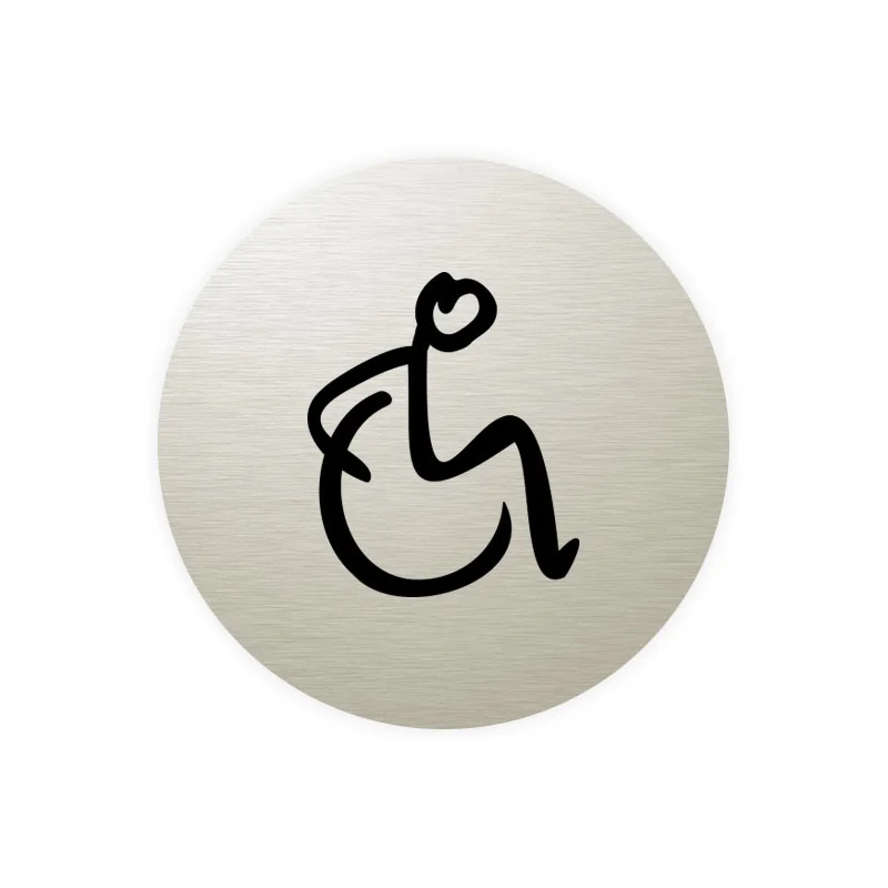 Plaque de porte aluminium brossé : Toilettes accès fauteuil roulant PMR (typo marqueur)