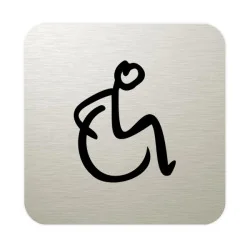 Plaque de porte aluminium brossé : Toilettes accès fauteuil roulant PMR (typo marqueur)