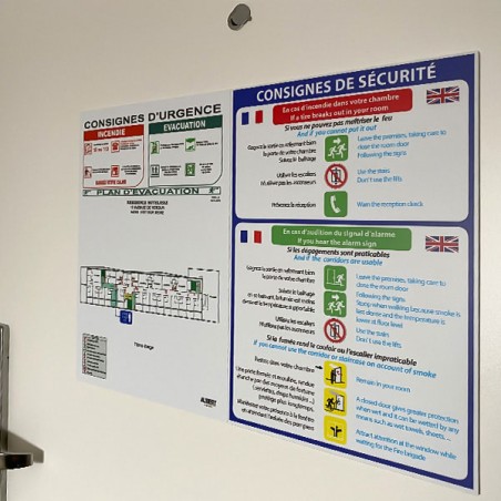 Panneau consigne  Consignes de sécurité bilingue (hotel)