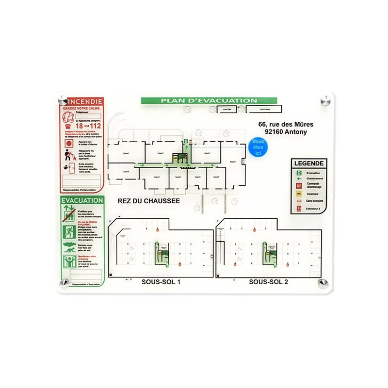 Sécurité incendie Plan d'évacuation sur Plexi