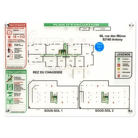 Sécurité incendie Plan d'évacuation sur Plexi Sécurité incendie Plan d'évacuation sur Plexi