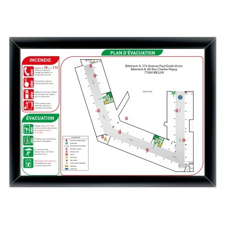 Sécurité incendie Plan d'évacuation avec cadre noir Sécurité incendie Plan d'évacuation avec cadre noir