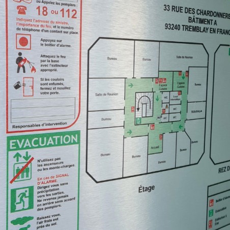 Plan d'évacuation sur Dibond