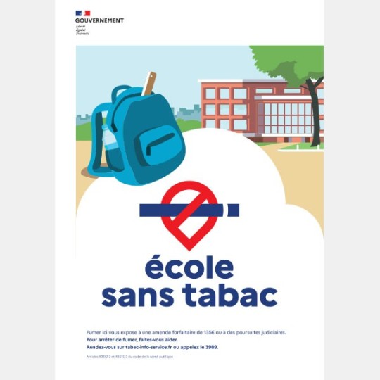 École sans tabac - panneau officiel extérieur, formats A5 à A3 et grand format