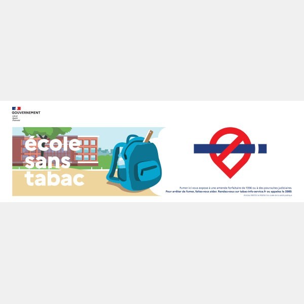 École sans tabac - panneau officiel extérieur, formats A5 à A3 et grand format