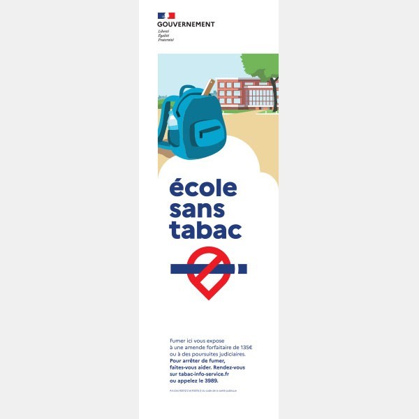 École sans tabac - panneau officiel extérieur, formats A5 à A3 et grand format