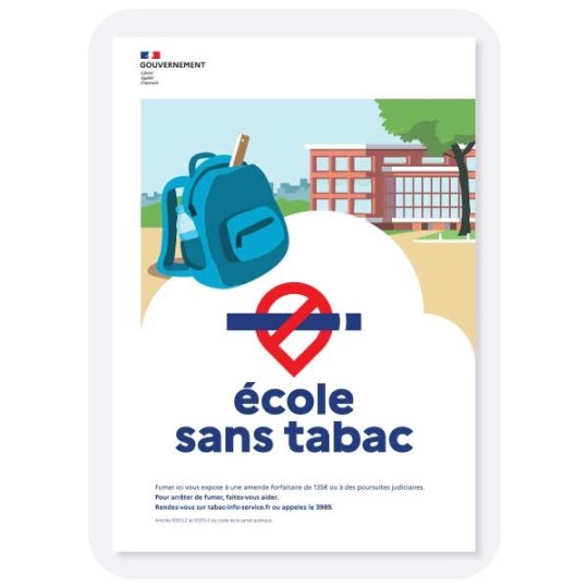 École sans tabac - panneau officiel extérieur, formats A5 à A3 et grand format