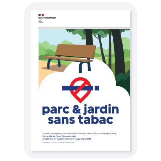 Parc et jardin sans tabac - panneau extérieur durable, A5 à A3, grand format