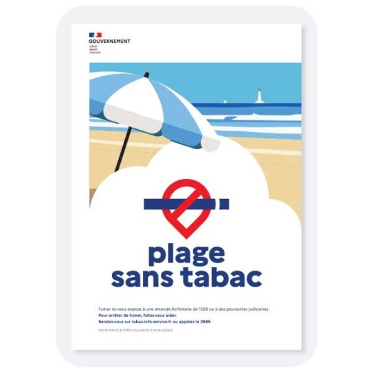 Plage sans tabac - panneau officiel extérieur, formats A5 à A3 et grand format