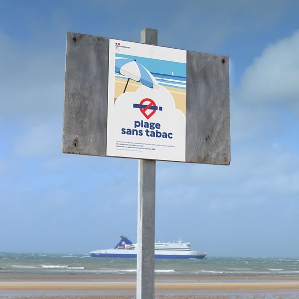 Plage sans tabac - panneau officiel extérieur, formats A5 à A3 et grand format