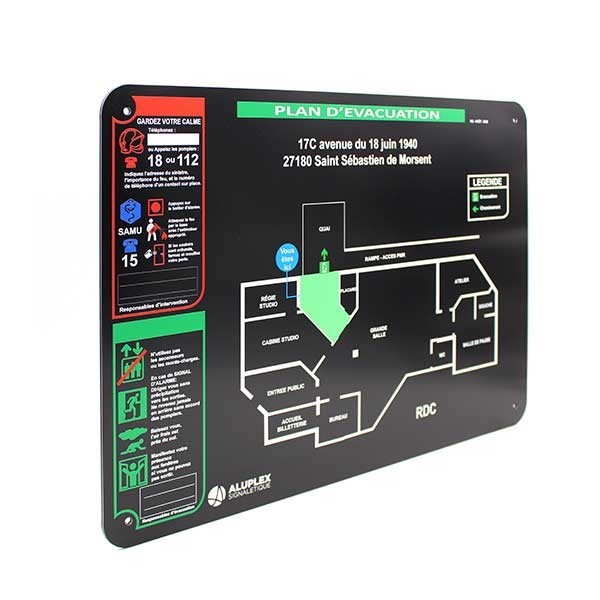 Plan d'évacuation sur Dibond