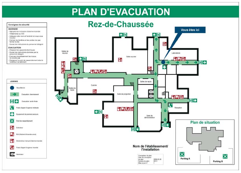 plan d'évacuation avec fleche de cheminement etage complet