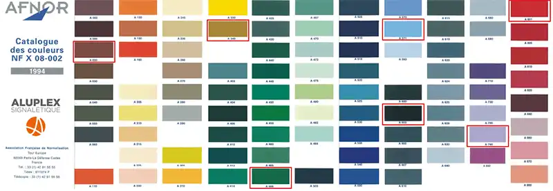 Nuancier couleurs AFNOR NF X 08-002 pour le repérage des tuyauteries
