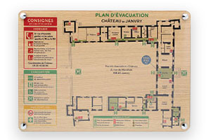 plan évacuation sur bois